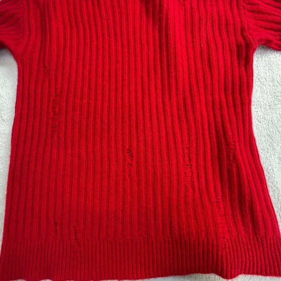 Aqua Womens Red Ribbed Knit Cashmere Sweater Small Crew Neck Pullover Cozy Soft - Picture 6 of 11